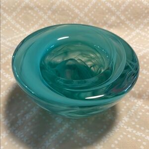 Kosta Boda turquoise glass tealight candle holder